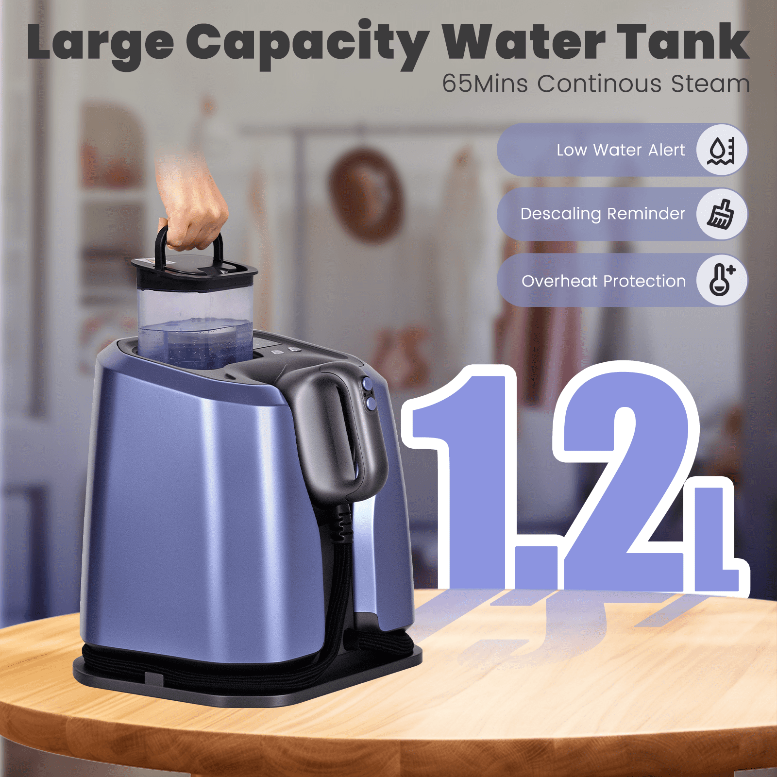 Advwin Professional 2200W Steam Station with 1.2L Tank, 5-Level Ceramic Soleplate Iron for Clothes