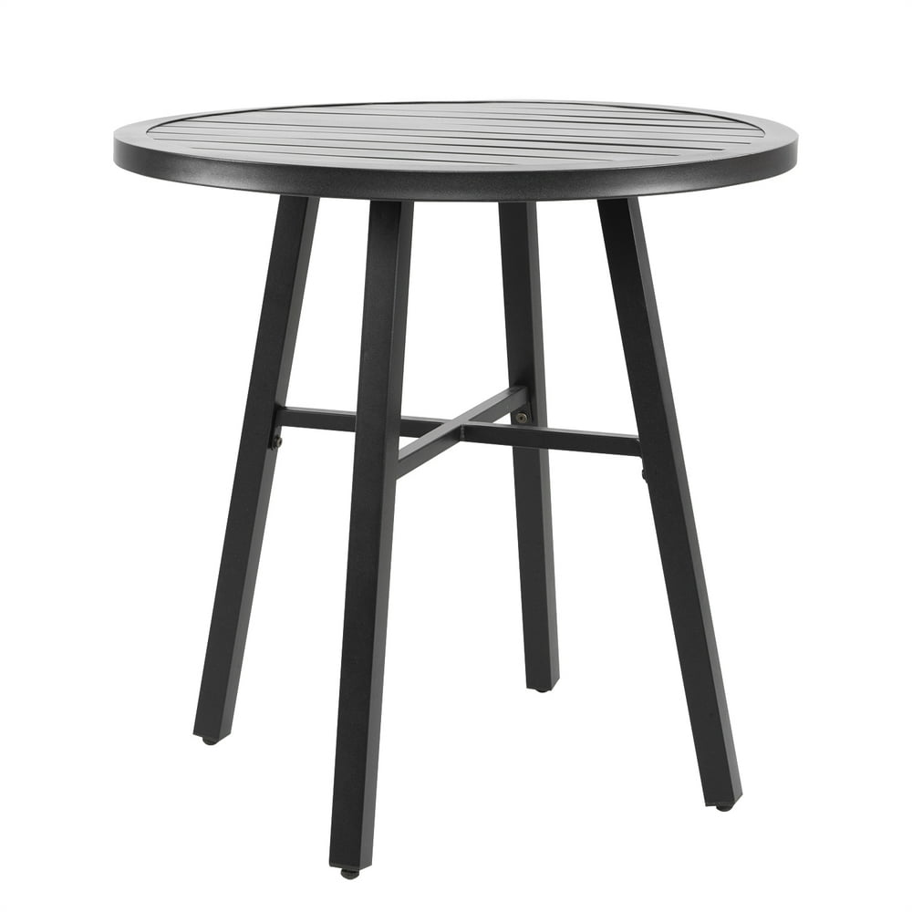 Nuu Garden 28 Inch Outdoor Round Patio Table Black Slatted Coffee Table