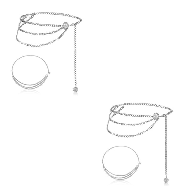 Minnieouse Cadena de cintura para mujer, borlas de varias capas, joyería de Metal para mujer, suministros de vestido de plata para Festival, 2piezas