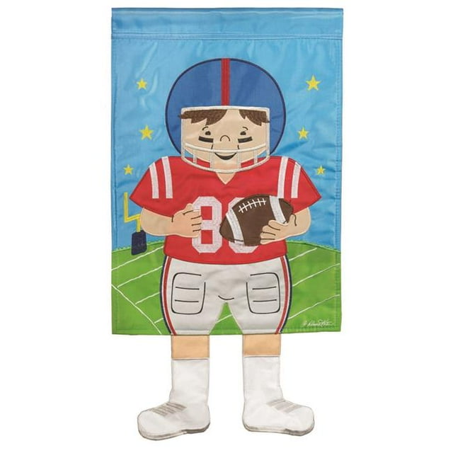 Magnolia Gardens M011279 Drapeau de Jardin 13 x 18 Po. Appliqué Football Marine & Rouge