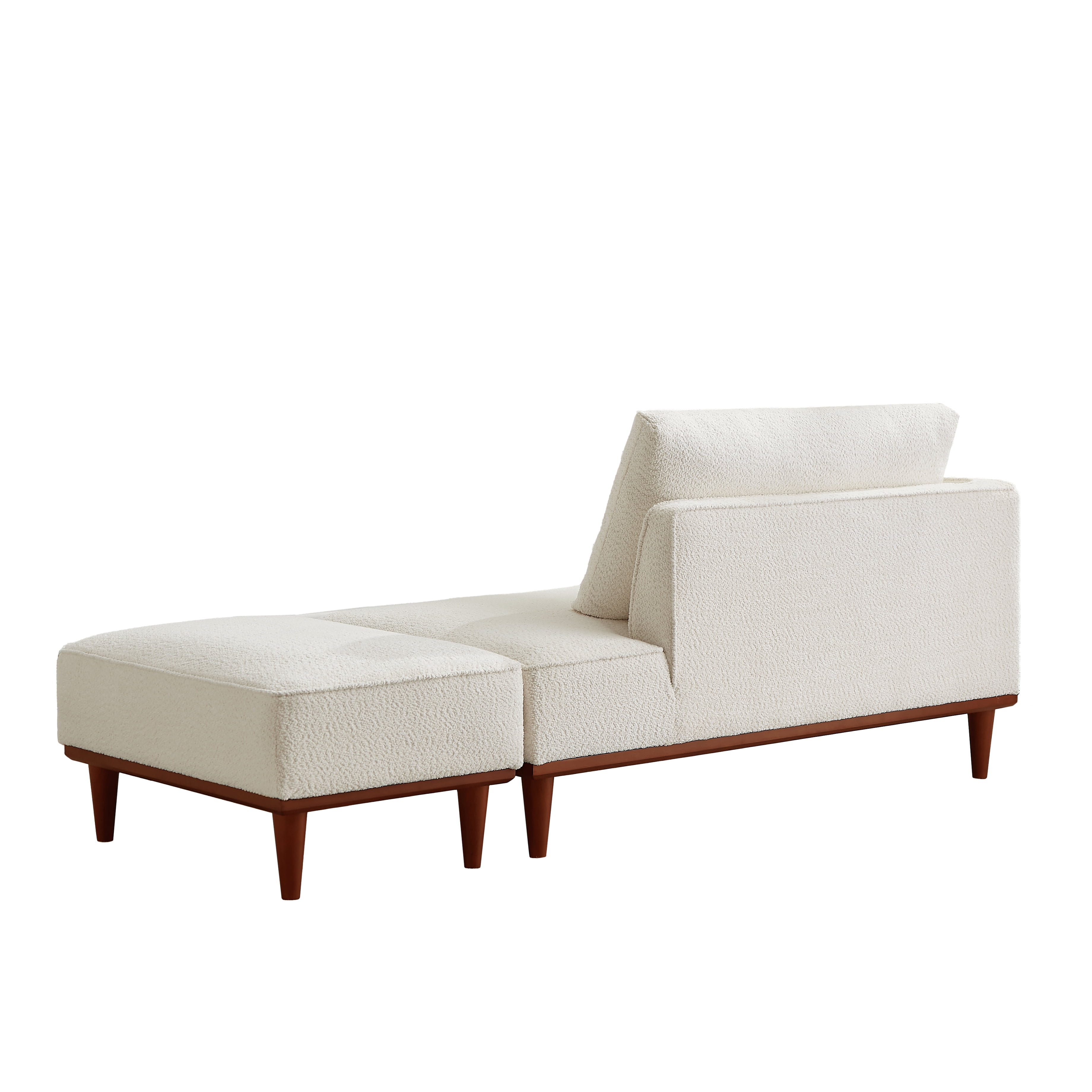 Upholstered Chaise Lounge and Stool, Convertible Chaise Lounge Chair with Detachable Ottoman for Living Room Bedroom Small Space, Easy Assembly, White