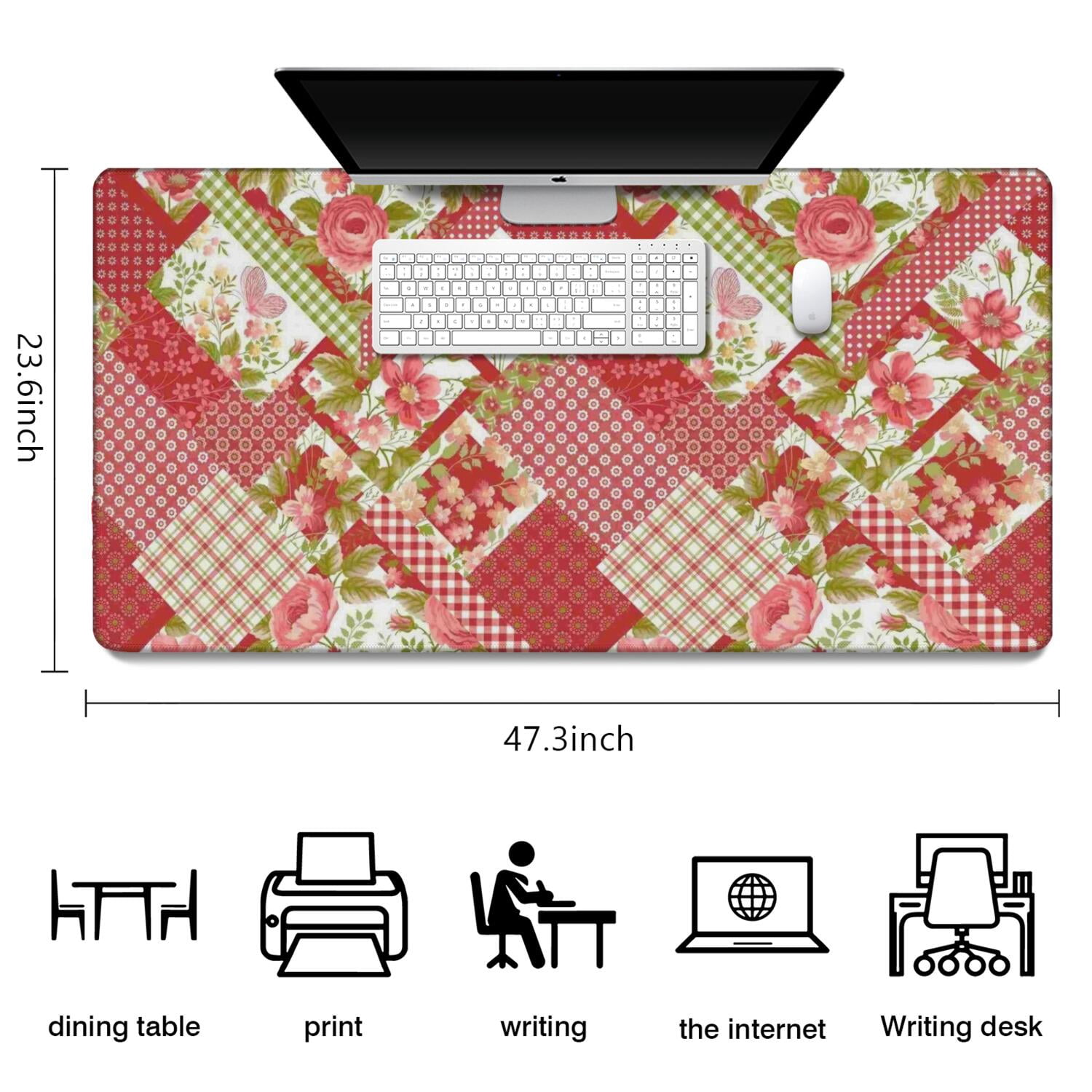 Long Mouse Pads for Desk,Pioneer Flower Floral Print Pattern Desk Mats on Top Of Desks, Desk Mouse Pad Extra Large with 3mm Non-Slip Base and Stitched Edge for Gaming,Office,Work,Home 47.3"x23.6"