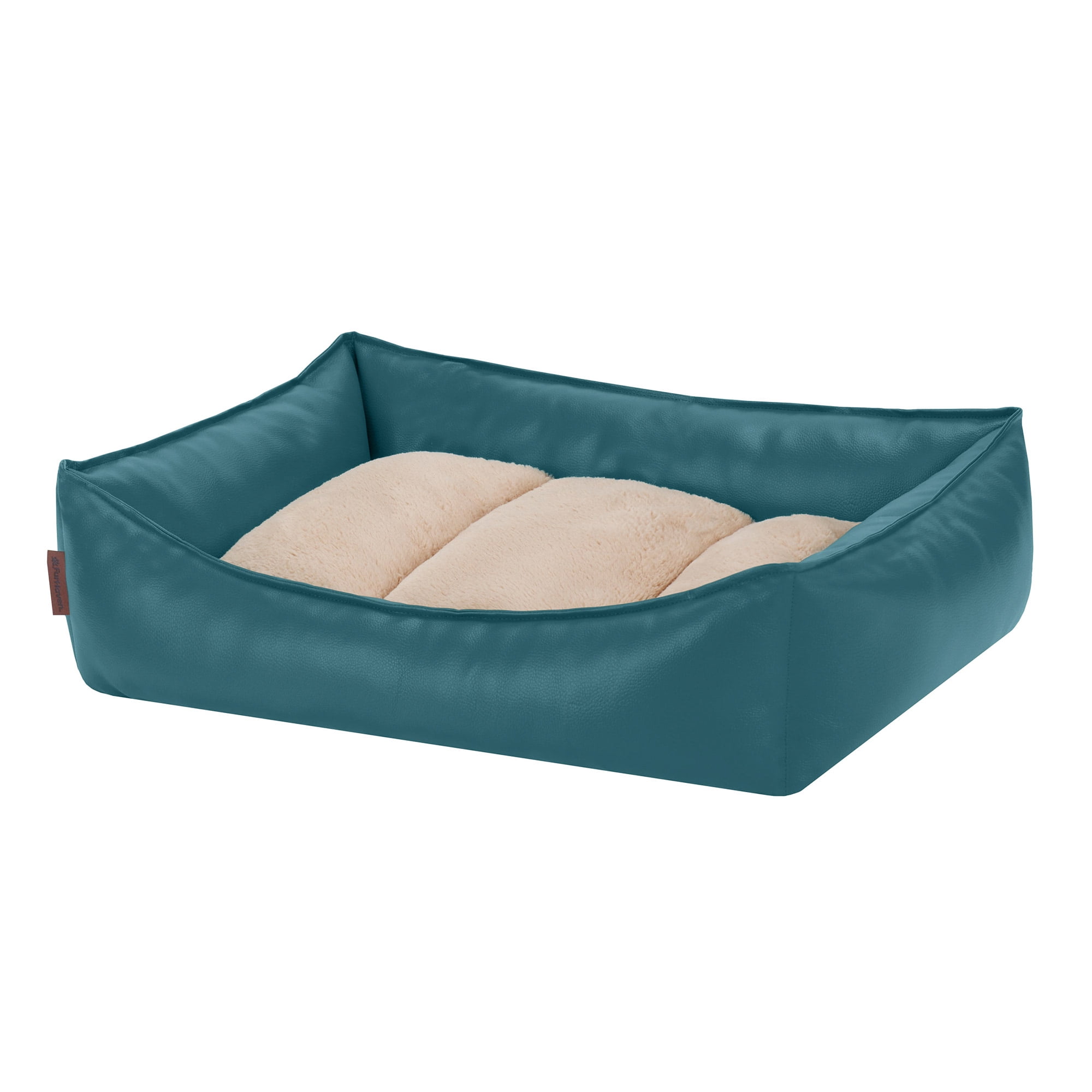 FurHaven Leather Look Cozy Couch Pet Bed for Dogs and Cats - Teal, Medium