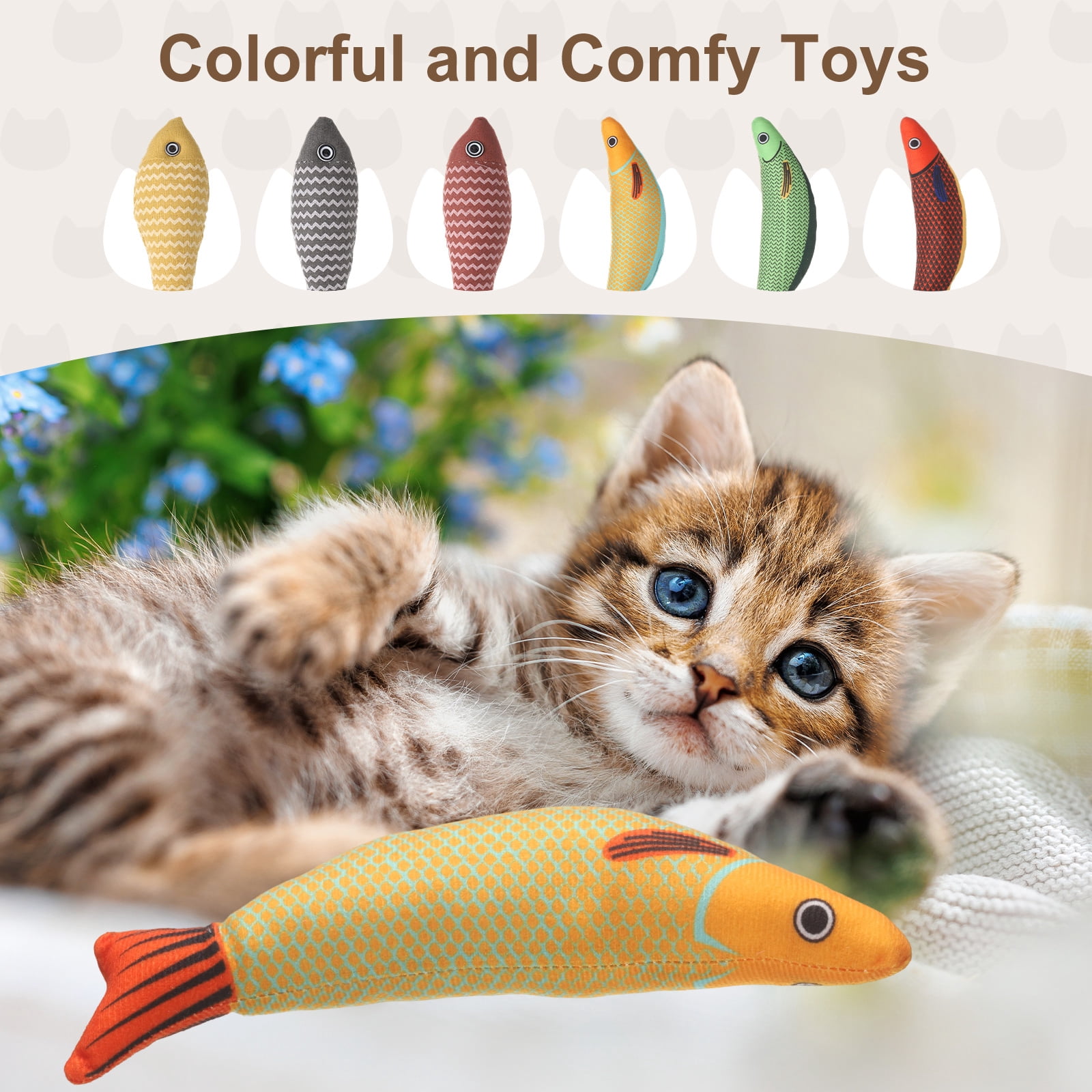 Uxcell Bite Resistant Catnip Playing, Durable and Interesting, Simulated Fish Cat Teeth Chew Playing Catnip Filled (6 Colors, 6 Pcs), Intended for Bedroom / Balcony (2 Types)