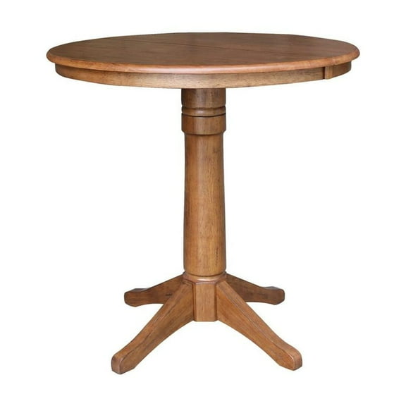 36" Solid Wood Round Top Pedestal Table with 12" Leaf in Oak - 36.1" H
