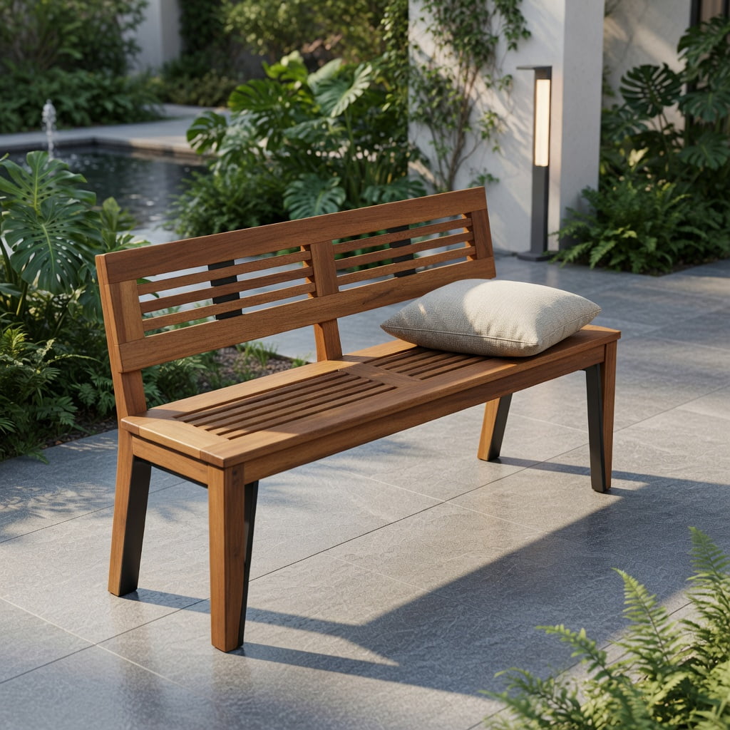 Hommoo 2-Person Solid Wood Outdoor Patio Bench, Backless Slatted Dining Bench for Porch, Garden & Backyard, Rustic Breathable Seating, Natural