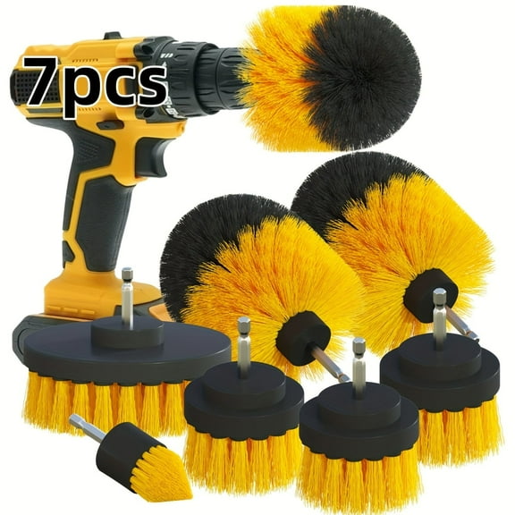 7pcs Heavy-Duty Drill Brush Accessory Set with Scouring Pads - Multi-Surface Cleaning Brushes for Bathroom, Kitchen, Car, Outdoor & Indoor Use - Drill-Attachable (Drill Not Included)