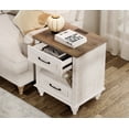 thumbnail image 4 of Side Table with 2 Drawers & Open Shelf, Farmhouse End Table with Charging Station, Wooden Nightstand for Bedroom & Living Room, Antique White, 4 of 8