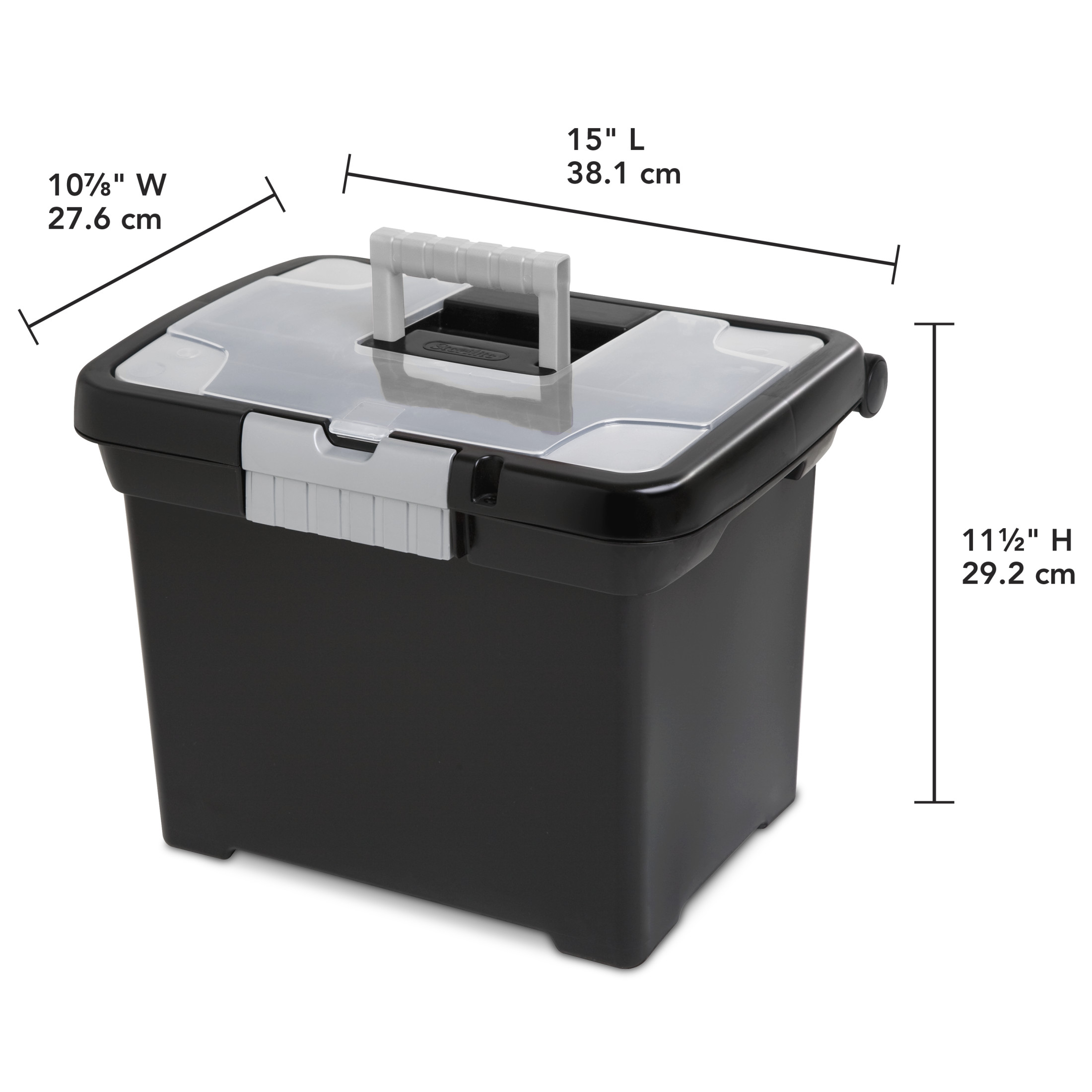 Sterilite Portable File Box with Lid Compartment, Black photo 2