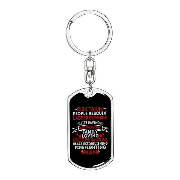 Firefighter Risktaking Stainless Steel or 18k Gold Premium Swivel Dog Tag Keychain