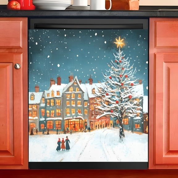 Ryvnso Christmas Winter Landscape Dishwasher Magnetic Refrigerator Magnet Cover Kitchen Home Decorative 23"x26"