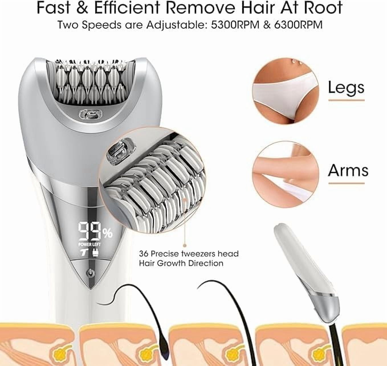 Epilator for Women,7 in 1 Hair Removal Device for Women,Painless Electric Lady Shaver Bikini Trimmer,Cordless Razor Epilator for Bikini Line,Face,Body,IPX6 Waterproof,Rechargeable,2 Speeds