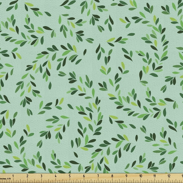 Forest Fabric by the Yard, Swirly Leafage Branches Curly Plants Forest Foliage Herbs Summer Design, Upholstery Fabric for Dining Chairs Home Decor Accents, Seafoam and Emerald by Ambesonne