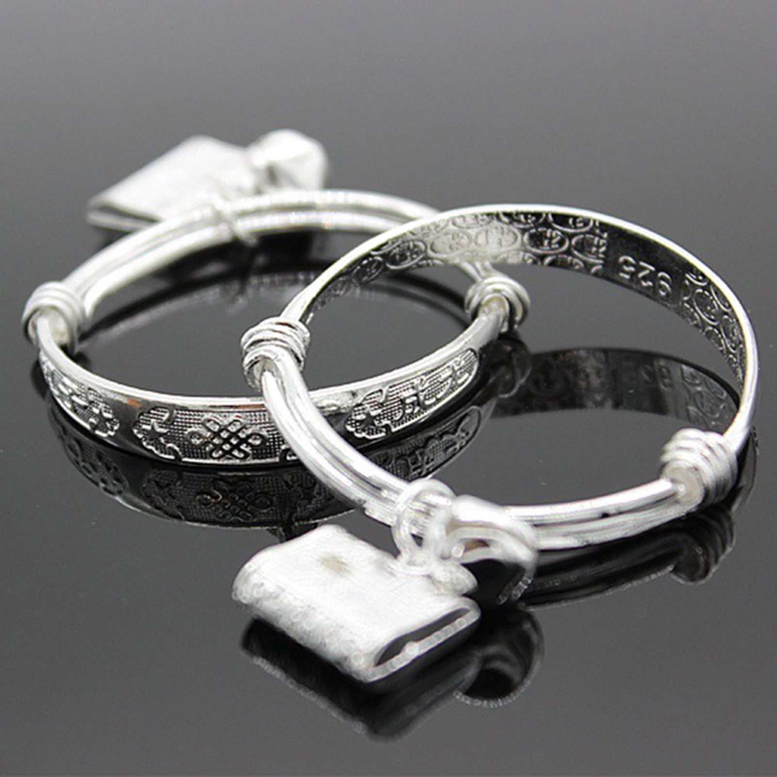 Yesbay Toddler Baby Silver Plated Adjustable Embossing Bell Charm Bangle Jewelry Gift-2#