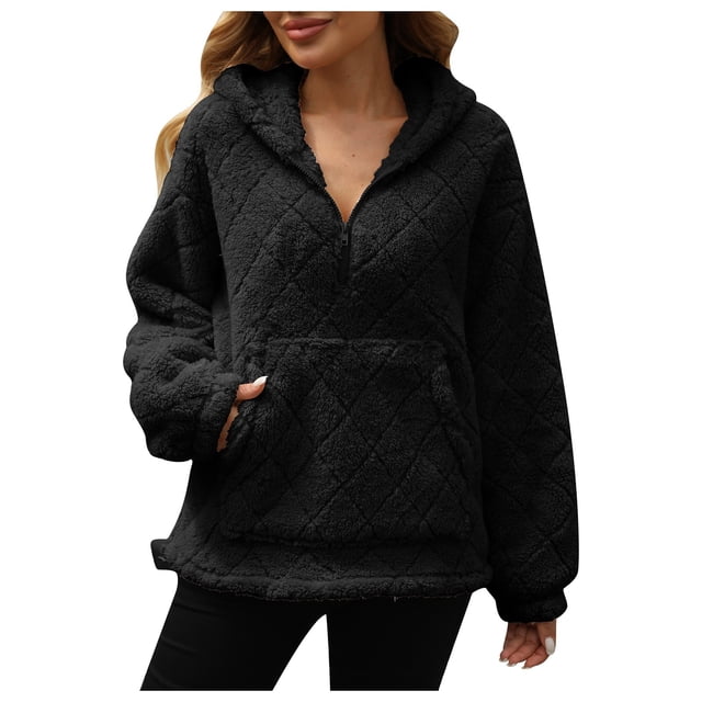 Sudadera con capucha y media cremallera holgada para mujer - Chaqueta informal y cómoda para el frío