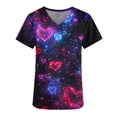 thumbnail image 4 of Afelkas Women Galaxy Heart Scrub Top Neon Love Print Nurse Uniform V-Neck Medical Shirt Cosmic Valentine Workwear Multicolor,M, 4 of 5