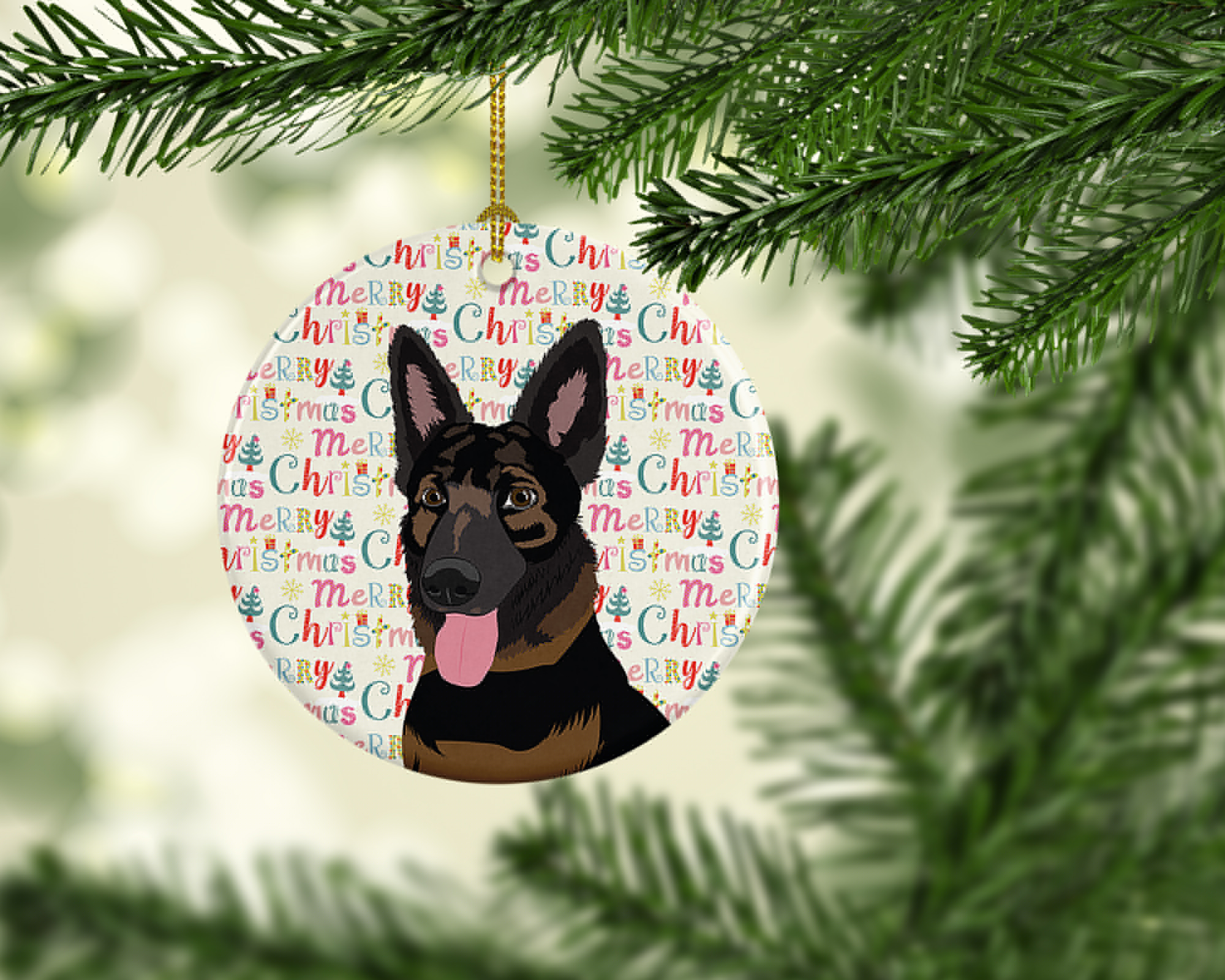 thumbnail image 2 of German Shepherd Bicolor Christmas Ceramic Ornament 2.8 in x 2.8 in, 2 of 3