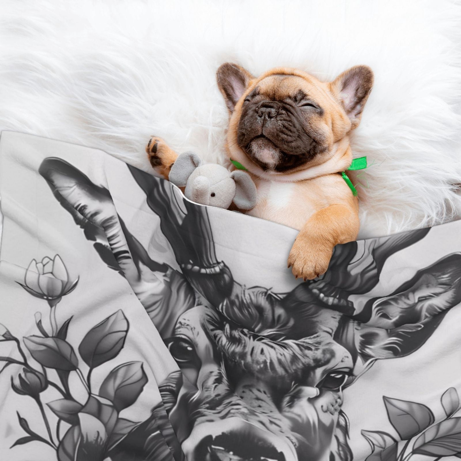 Naloa Monochrome Deer Floral Dog Blanket, 3 Sizes Cat Blanket for Indoor Cats Large Medium Small Dog Gifts-Medium