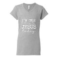 thumbnail image 2 of Wild Bobby I'm Only Talking to Jesus Today Inspirational/Christian Women Standard V-Neck Tee, Heather Grey, XX-Large, 2 of 6