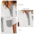 thumbnail image 3 of Camiseta con cuello redondo para mujer, camiseta de manga corta con cuello redondo y bloqueo de color con bolsillo, color blanco XL, 3 of 6