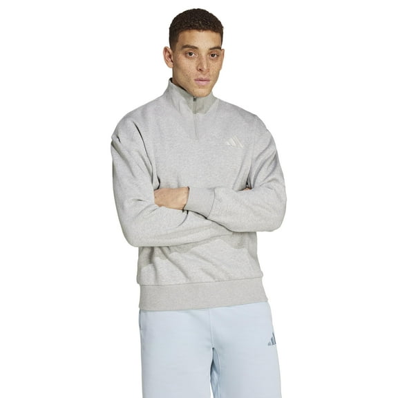 adidas Men's All SZN Fleece Quarter-Zip Crewneck Sweatshirt, Med Grey Heather Sm