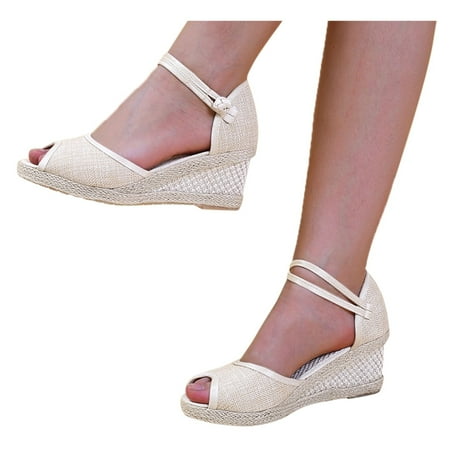 

Vedolay Sandals for Women Dressy Summer Women s Dressy Summer Cut Out Buckle Ankle Strap Wedge Platform Sandals Beige 8