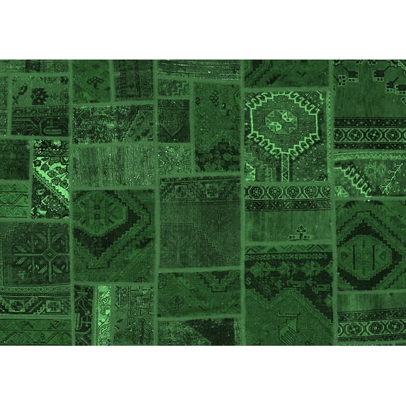 Ahgly Company Indoor Rectangle Patchwork Emerald Green Transitional Area Rugs, 5' x 8'