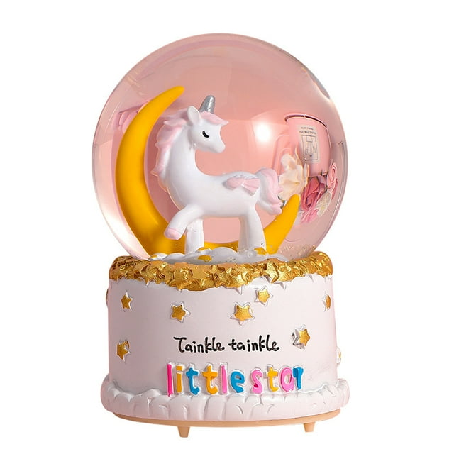 Caja de música Unicorn Moon Star Crystal Globe con luz LED