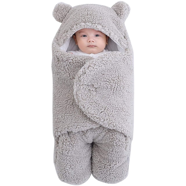 Manta de Felpa para bebé, para recién Nacidos, Linda Manta de recepción, Suave con Capucha, Saco de Dormir para niñas de 0 a 6 Meses, Color Gris