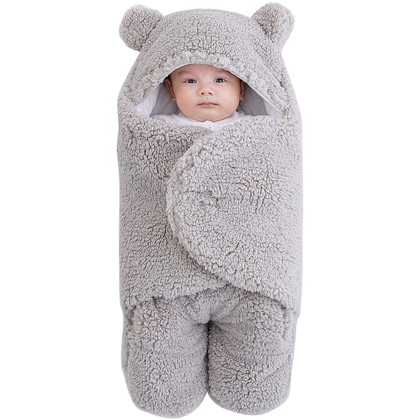 Manta de Felpa para bebé, para recién Nacidos, Linda Manta de recepción, Suave con Capucha, Saco de Dormir para niñas de 0 a 6 Meses, Color Gris