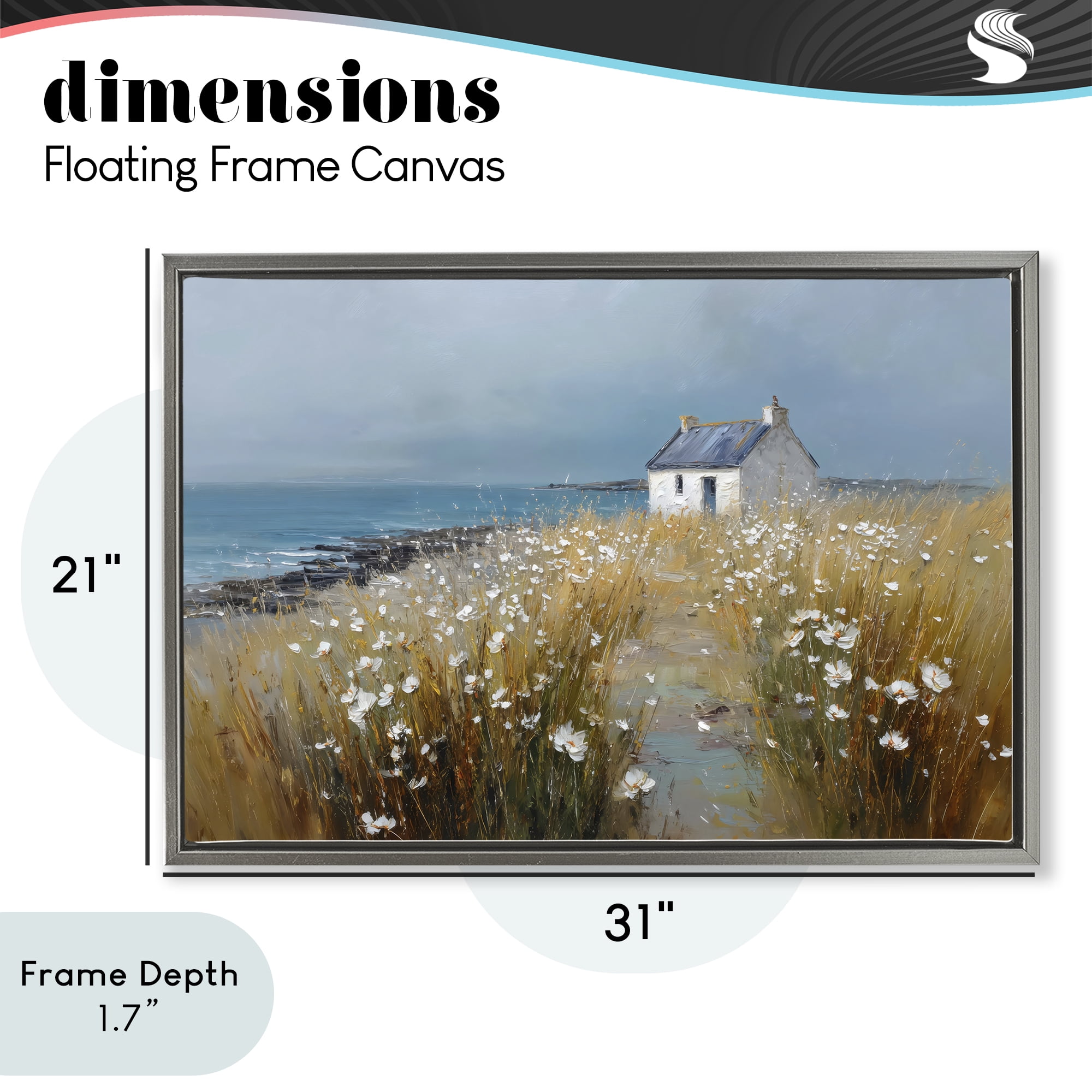 Stupell Industries Oceanfront Cottage Wildflowers Gray Framed Floater Canvas Wall Art, design by Petal Prints Design