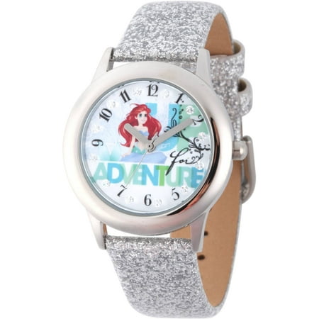 Disney Princess Ariel Girls' Stainless Steel Glitz Watch, Silver Glitter Strap