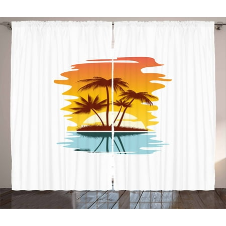 Beach Curtains 2 Panels Set Tropical Abstract Background With Palm Beach Curtains 2 Panels Set Tropical Abstract Background With Palm Trees And Sunset Ocean Coastline