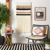 SAFAVIEH Sedona Striped Fringe Wall Art, 4" x 20", Ivory/Black