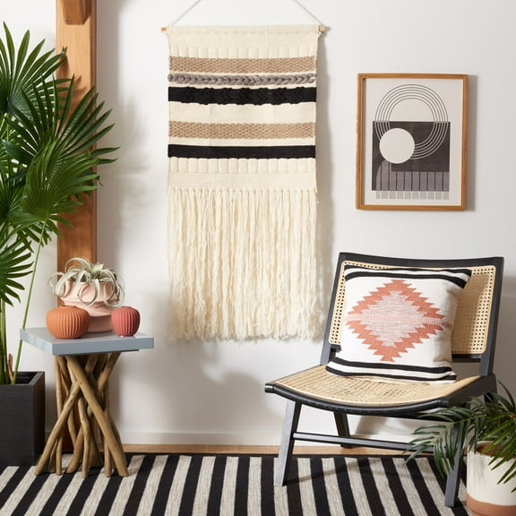SAFAVIEH Sedona Striped Fringe Wall Art, 4" x 20", Ivory/Black