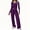 Purple, variant on Athletic Outfit Sets 2 Piece Women Solid Henley Button Crop Long Sleeve Wide Leg Pants Wine XL
