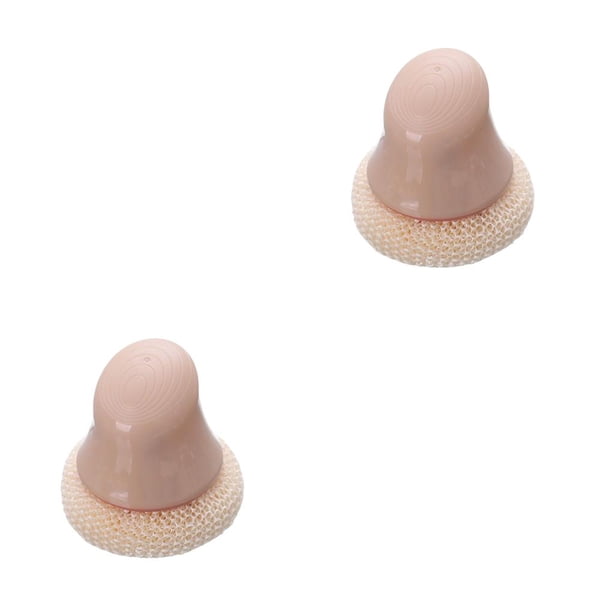 Monstrate Cepillo de limpieza de cocina, olla, fregadero, bola de alambre de fibra extraíble, depurador de aceite de café, mango de plástico, Rosado 2piezas