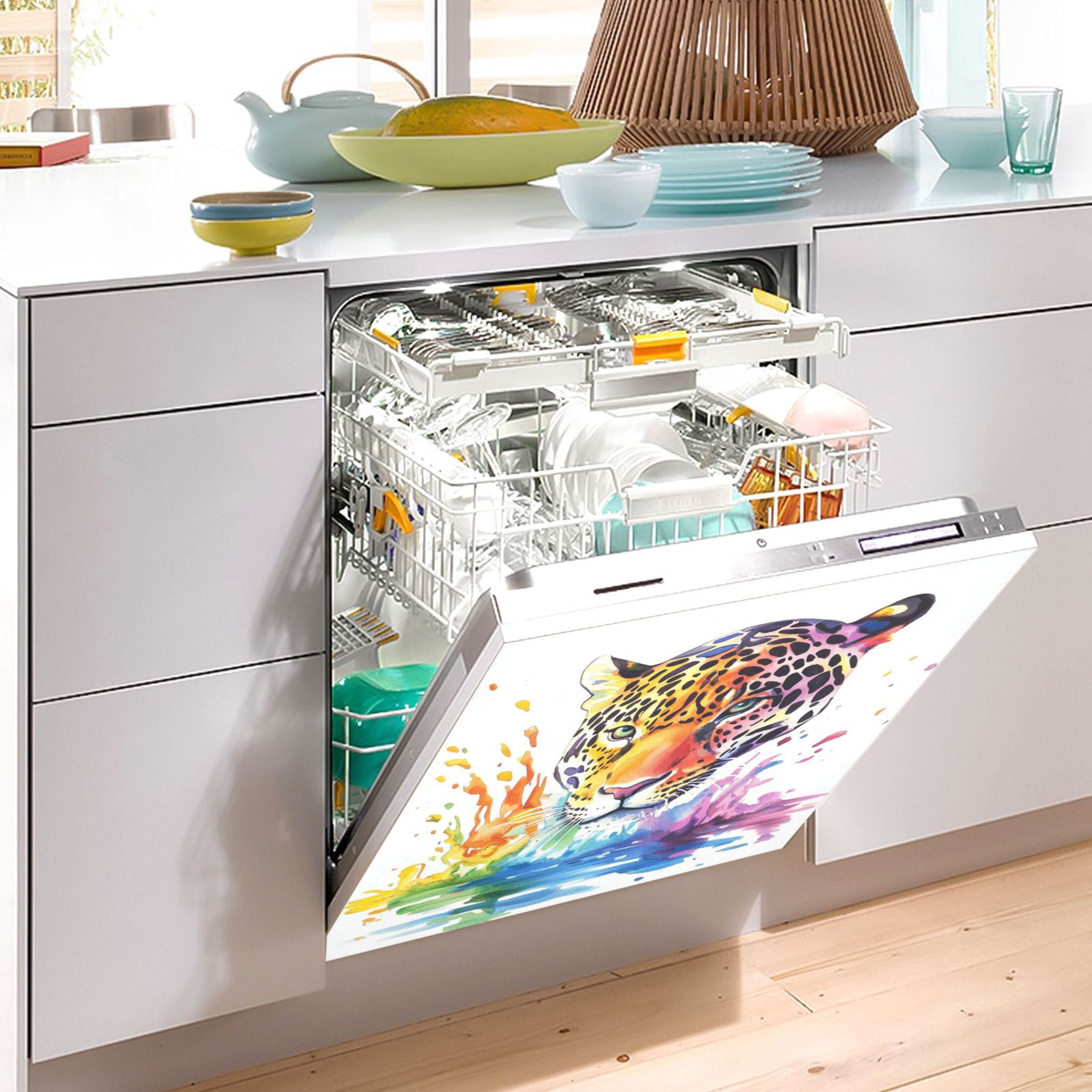 Dishwasher Magnetic Sticker 23x26 Inch Refrigerator Magnetic Sticker Washing Machine Magnetic Sticker Kitchen Panel Magnetic Sticker Home Decor Rainbow Watercolor Leopard