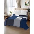 thumbnail image 2 of Navy Blue Black Twim Size Flat Sheet, Wrinkleproof & Fadeproof Cooling Flat Bed Sheet Only, Grey White Patchwork Abstract Geometric Breathable Soft Bedding Top Sheets 66 x 96 Inches, 2 of 8