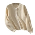 thumbnail image 3 of Fesfesfes Women's Casual Knit Cardigan Solid Color Long Sleeve Stand-Up Collar Sweater with Ribbed Cuffs Trendy Comfy Loungewear Blouses(Beige#5,M), 3 of 3