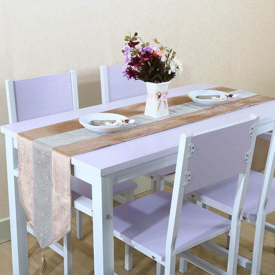 13"x78" Home Decor Raised Flocked Blossom Satin Style Table Runner & Tassels