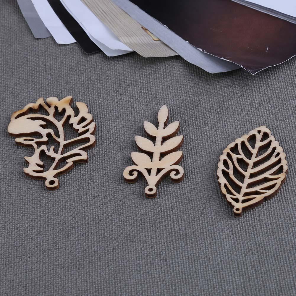 10pcs Wood Chips Mixed Leaves Home Decor DIY Handmade Carve Craft Accessories 