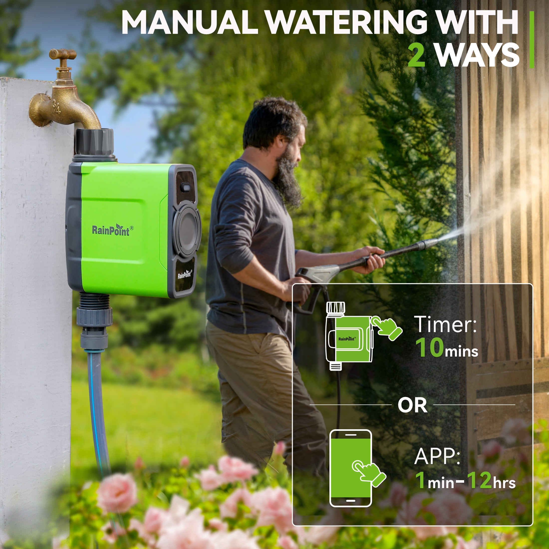 RainPoint Wi-Fi 1-Zone Sprinkler Timer with Hub, Outdoor Sprinkler Controller System with APP Remote Control, Smart Water Hose Timer for Garden Yard