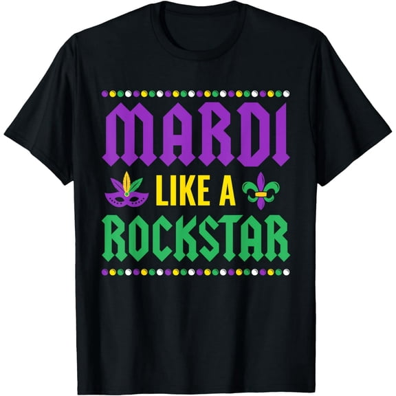 Mardi Gras Rockstar Mask Fleur De Lis Unisex Short Sleeve Graphic T-Shirt