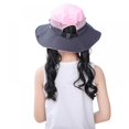 thumbnail image 2 of Kids Girls Ponytail Summer Sun Hat Wide Brim UV Protection Bucket Cap Women Outdoor Wide Brim Foldable Safari Fishing Cap, 2 of 7