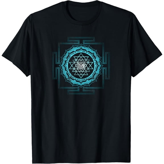 Shri Yantra Lotus Buddhism Meditation Sacred Geometry Zen T-ShirtMen's and women's gift, black and white T-shirt, size: Extra large S-4XL