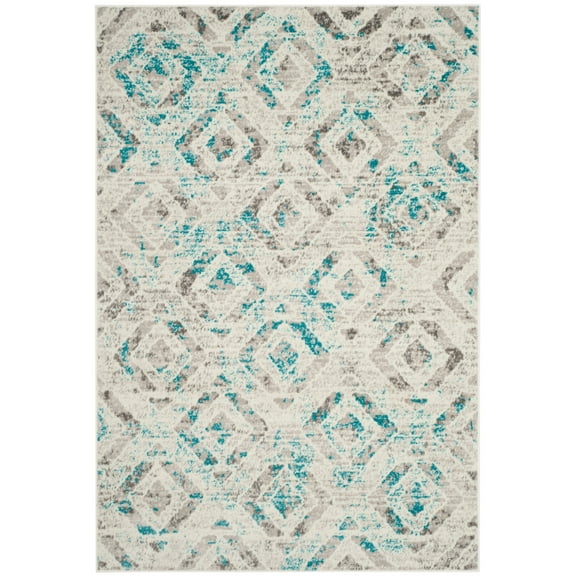 SAFAVIEH Skyler Salim Geometric Area Rug, Ivory/Blue, 3' x 5'