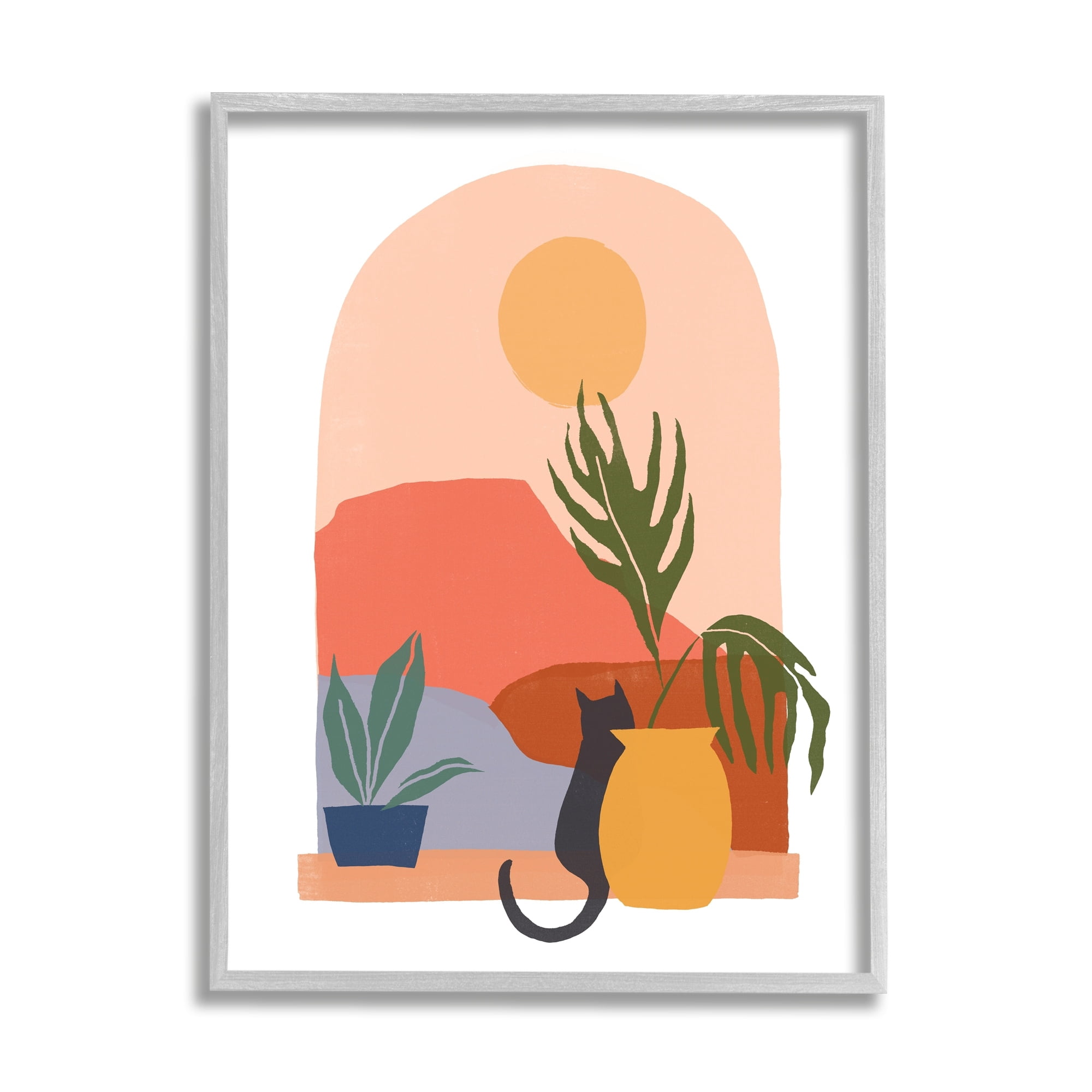 Stupell Industries Cat Watching Desert Dunes Modern Window View Graphic Art Gray Framed Art Print Wall Art, Design by June Erica Vess