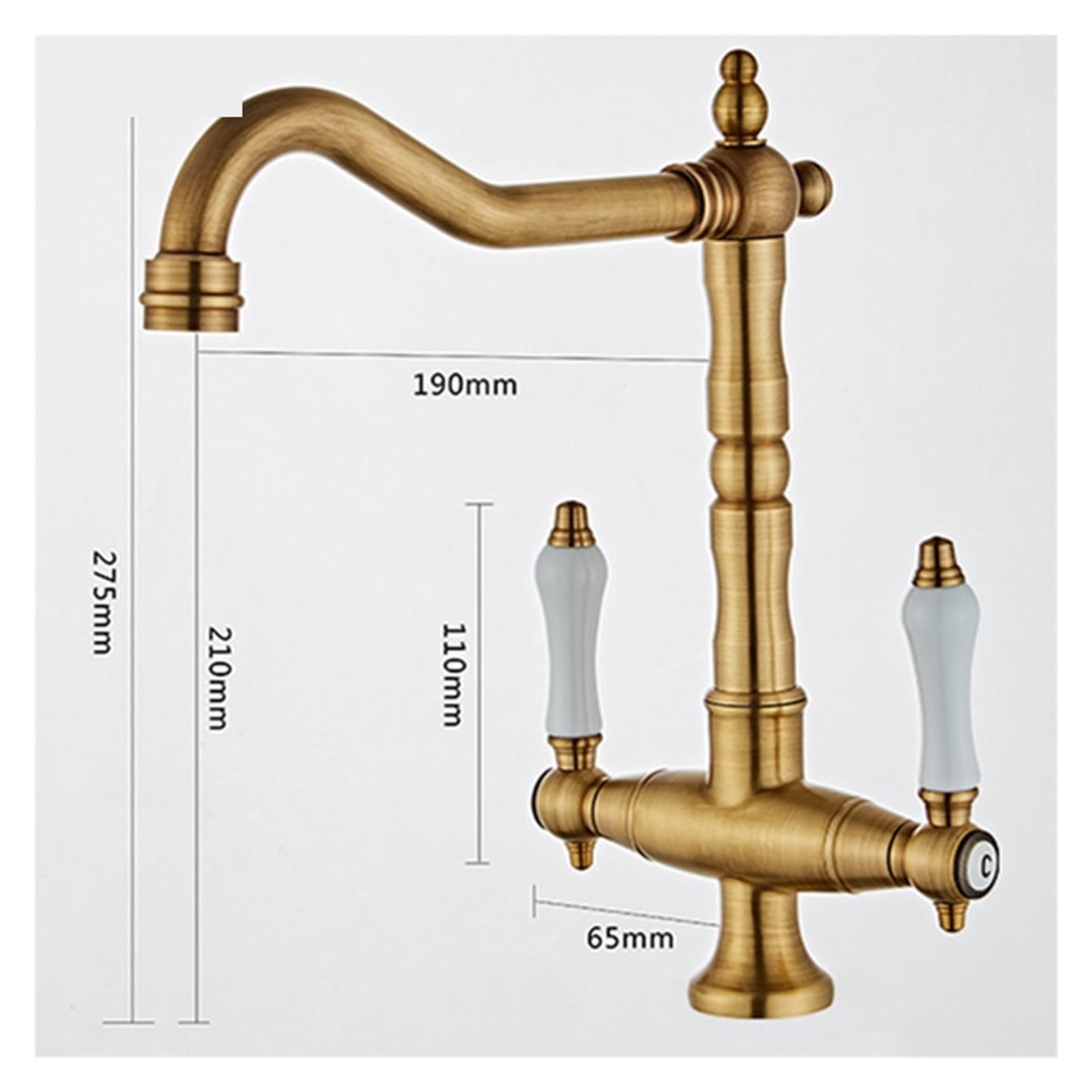 Faucet For Kitchen Dual Handle Antique Brass Retro Faucet, 360 Degree Rotation Kitchen Sink Taps, Deck Mounted Bathroom Sink Mixer