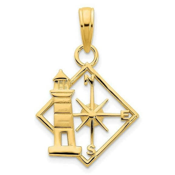 Finest Gold 14K Yellow Gold Lighthouse Compass Pendant